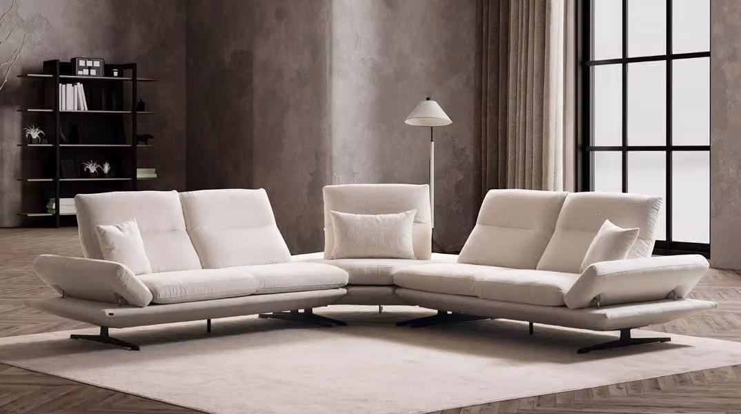 Sofa Couch Polsterung L-Form Wohnzimmer Design Ecke Textil Weiß Luxus Couchen