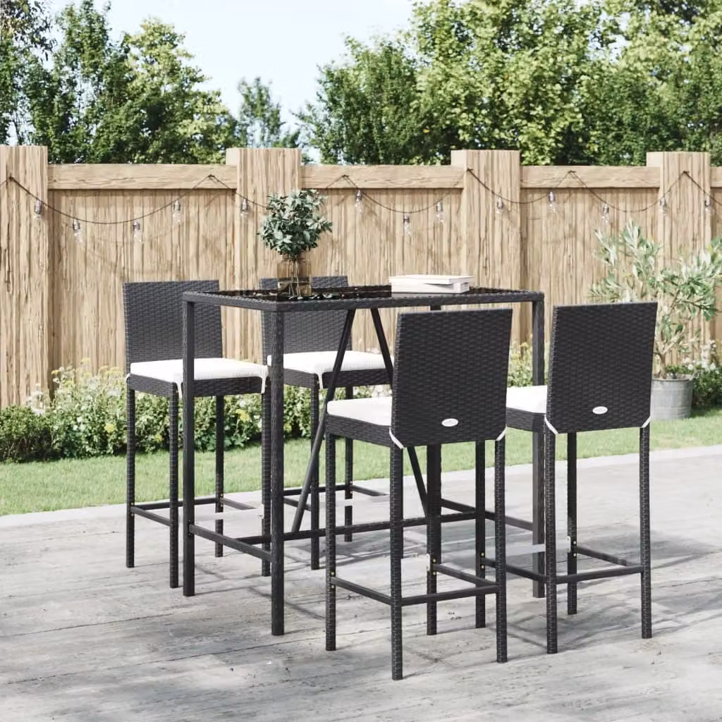 Maison Exclusive - Set da bar da giardino 5 pezzi con cuscini in polyrattan nero