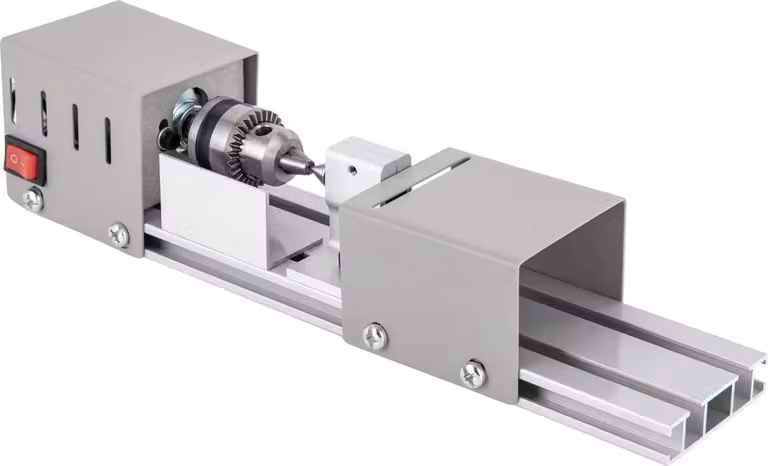 Mini tornio per legno e lucidatrice - Mini/micro tornio - Distanza tra le punte 30,5 cm - Velocità regolabile - Mandrino di precisione - Alimentazione elettrica 220 V - Per legno - Argento