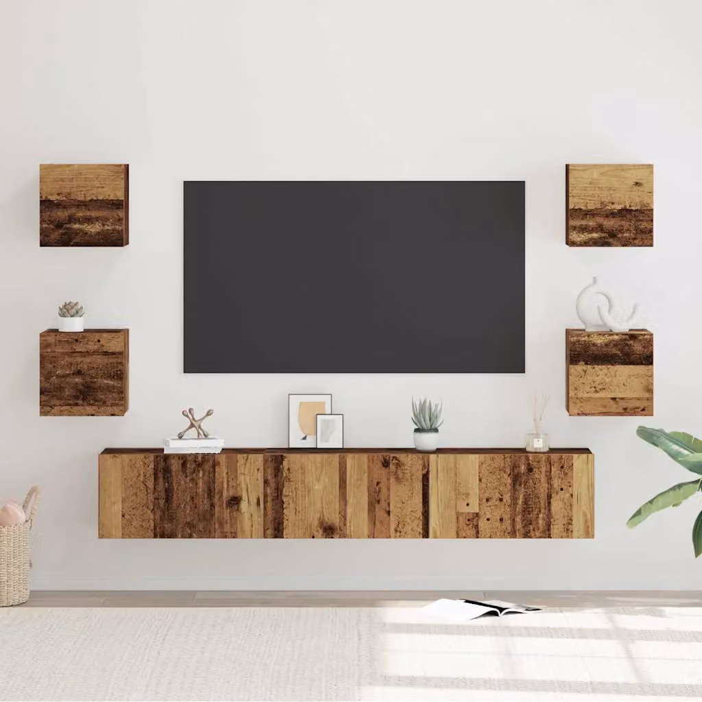 Set mobile TV moderno vidaXL in legno ingegnerizzato e MDF, 7 pezzi, colore marrone opaco