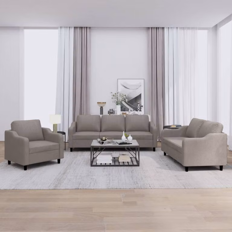 Set di divani 3 pezzi vidaXL in tessuto beige e grigio con cuscini per soggiorno e giardino