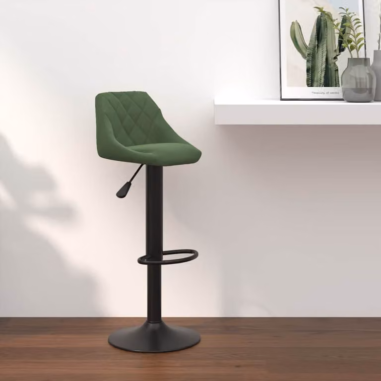 Sgabello da bar girevole vidaXL in velluto verde con base in metallo e plastica