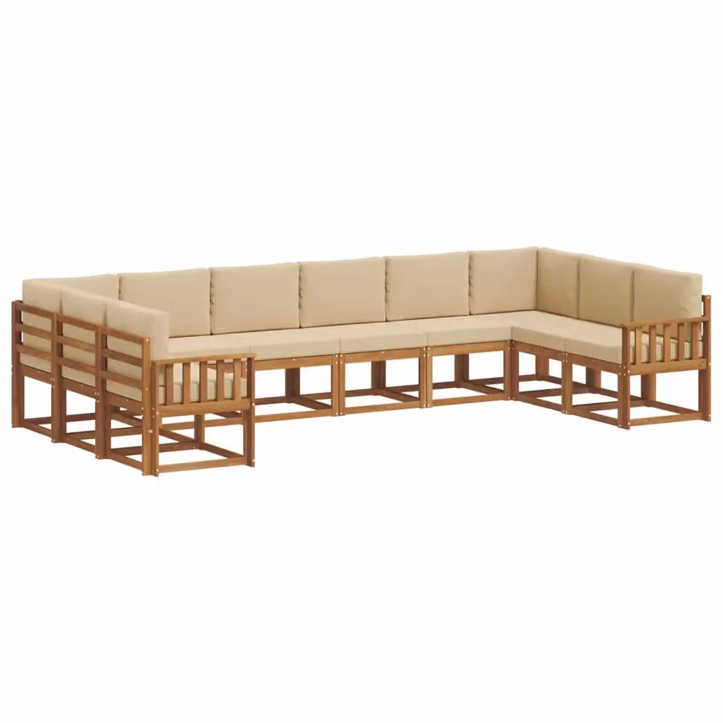 Set di divani da esterno a L vidaXL in legno di acacia con cuscini beige e marrone – 2