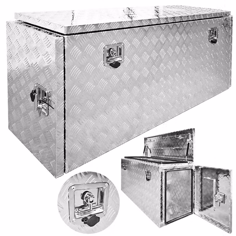 Trucky Truckbox, box per timone in alluminio, box per rimorchio in 15 misure, cassetta degli attrezzi con serratura e chiave, stabile e impermeabile, tipo di box: P402 (148 x 45 x 64 cm)