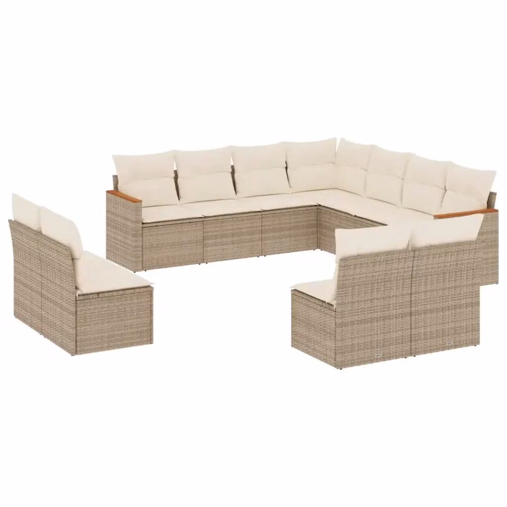 Set di Divani da Giardino a Forma di L vidaXL in Polyrattan con Cuscini Beige e Struttura in Acciaio, 11 Pezzi – 2