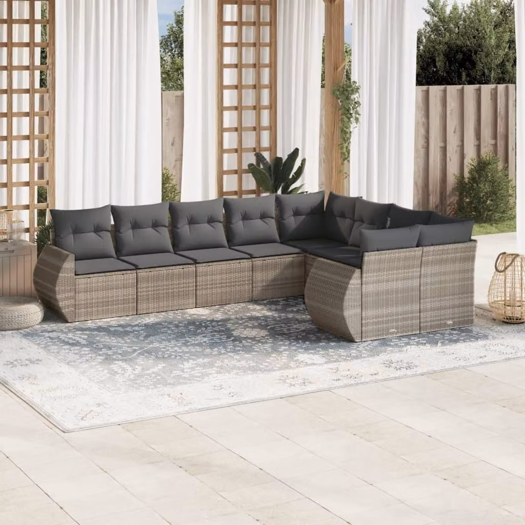 Maison Exclusive - Set Divano da Giardino 9pz con Cuscini Grigio Chiaro Polyrattan