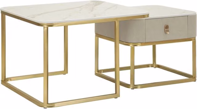 Tavoli da Caffè Beauty Coppia 70x70x48 cm - 50x50x43,5 cm in Pino e MDF e Metallo