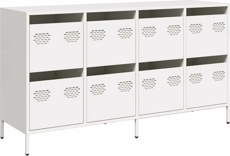 Credenza Bianca 135x39x73,5 cm in Acciaio Laminato a Freddo