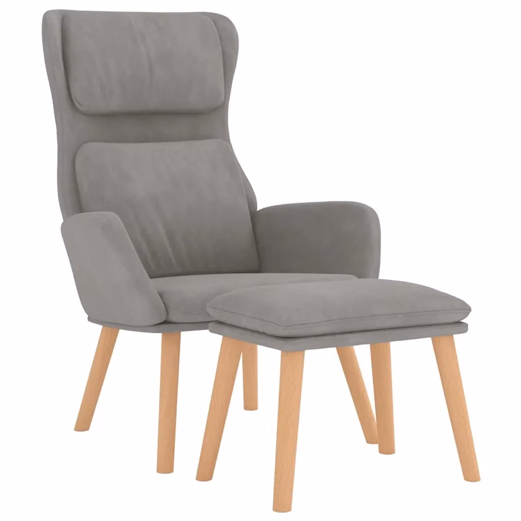 Poltrona Relax con Poggiapiedi in Velluto Grigio Chiaro con Design Moderno e Struttura Integrata – 2