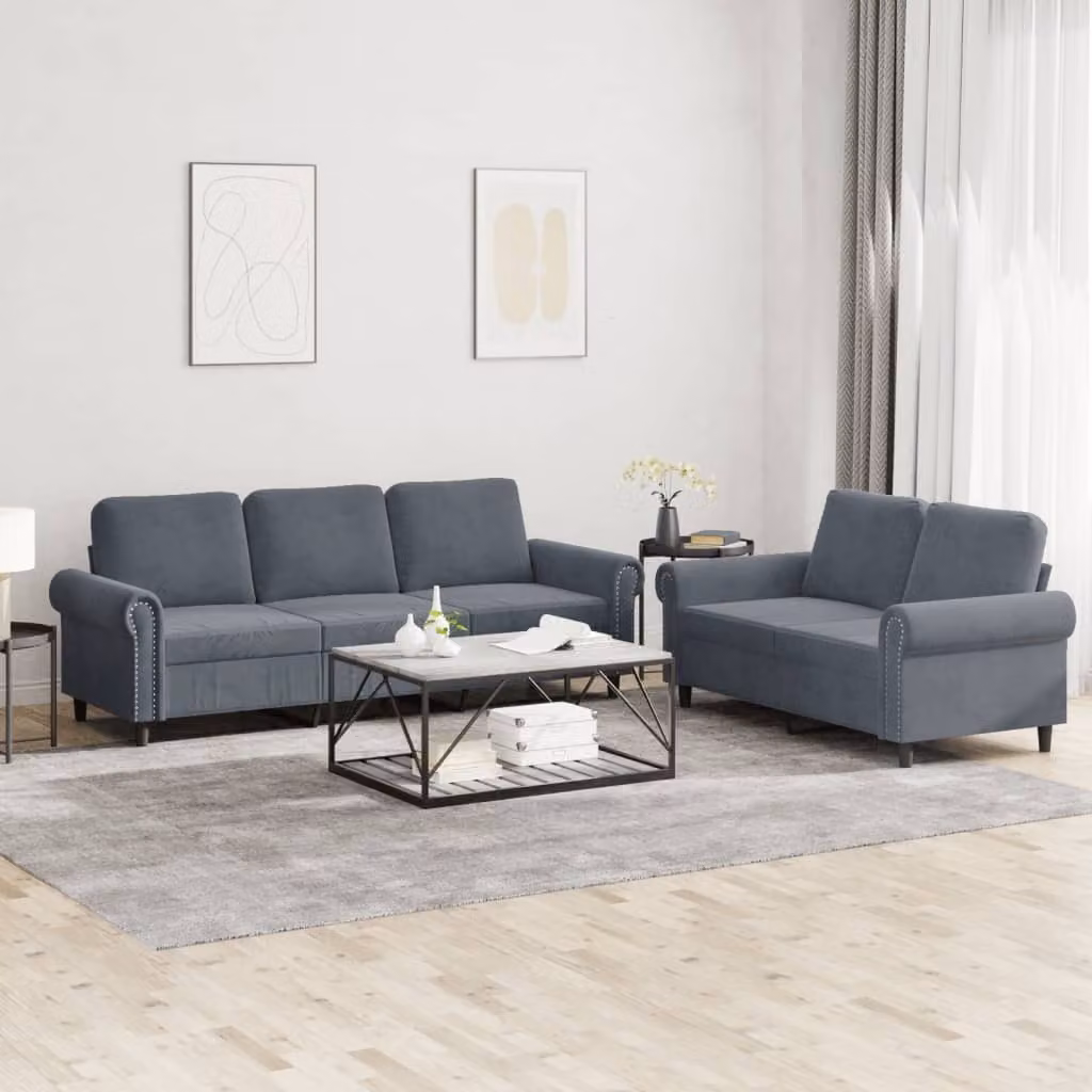 Maison Exclusive - Set divano a 2 posti con cuscini in velluto grigio scuro