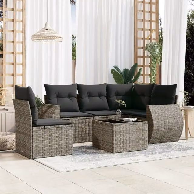 Set Divano da Giardino 6 pz con Cuscini Grigio in Polyrattan 3253717