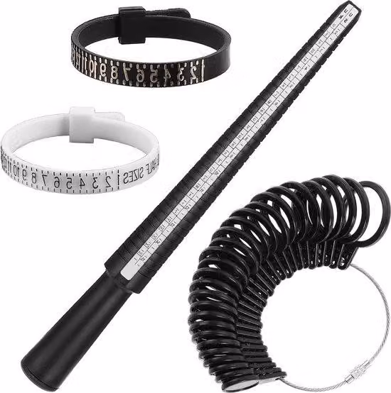 Set di misuratori per anelli - 6 pezzi - linee morbide - dima per anelli - righello - filo a spirale trasparente - set di dime per anelli - misurazione del diametro degli anelli - righello standard UK EU VS
