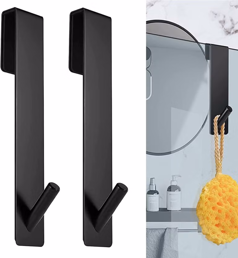 Set di ganci per doccia, composto da 2 pezzi, in acciaio nero, per porte in vetro fino a 12 mm, senza necessità di foratura