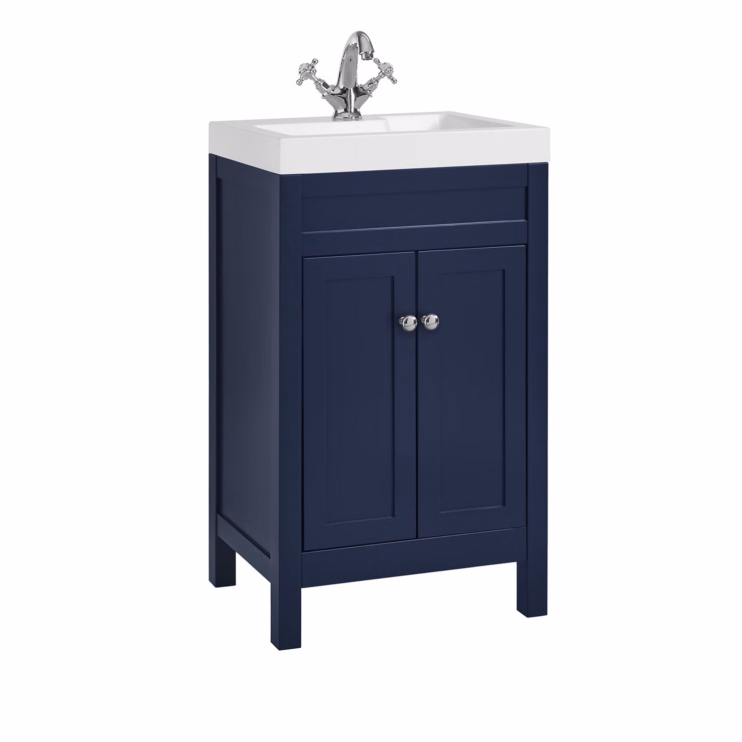 Mobile Bagno Blu Marino da 500mm con Lavabo e Maniglie Classiche Rotonde Cromate - Warwick