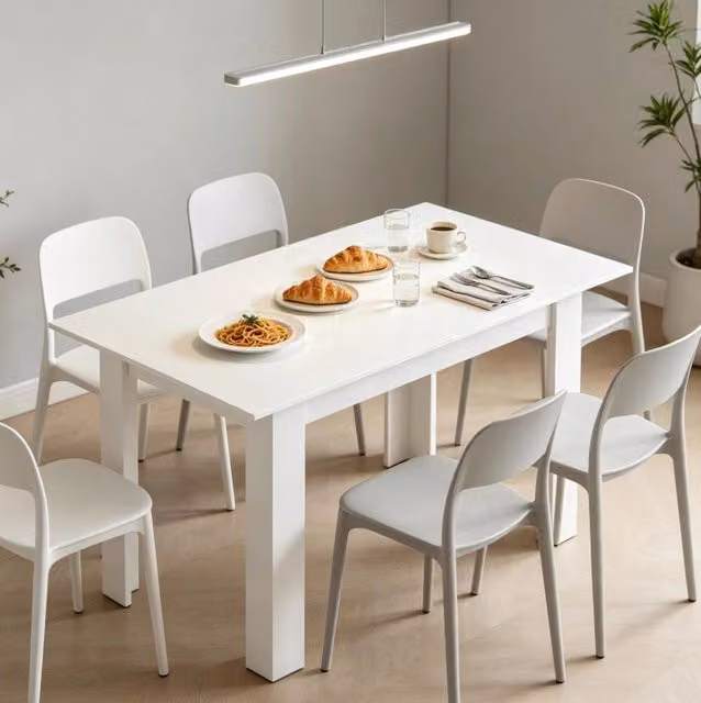 Tavolo da pranzo allungabile bianco in MDF e acciaio 140-180 x 80 cm