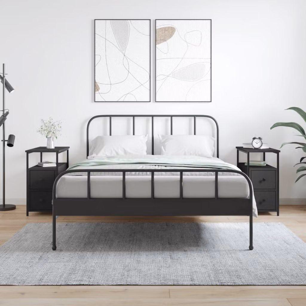 Set di 2 comodini vidaXL neri in legno e metallo L/P/H: 30 x 60 x 60 cm