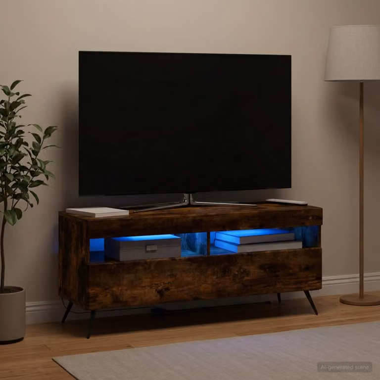Mobile TV LED vidaXL in legno ingegnerizzato Rovere Fumo, moderno, con illuminazione integrata, L: 100 cm, P: 35 cm, H: 43 cm