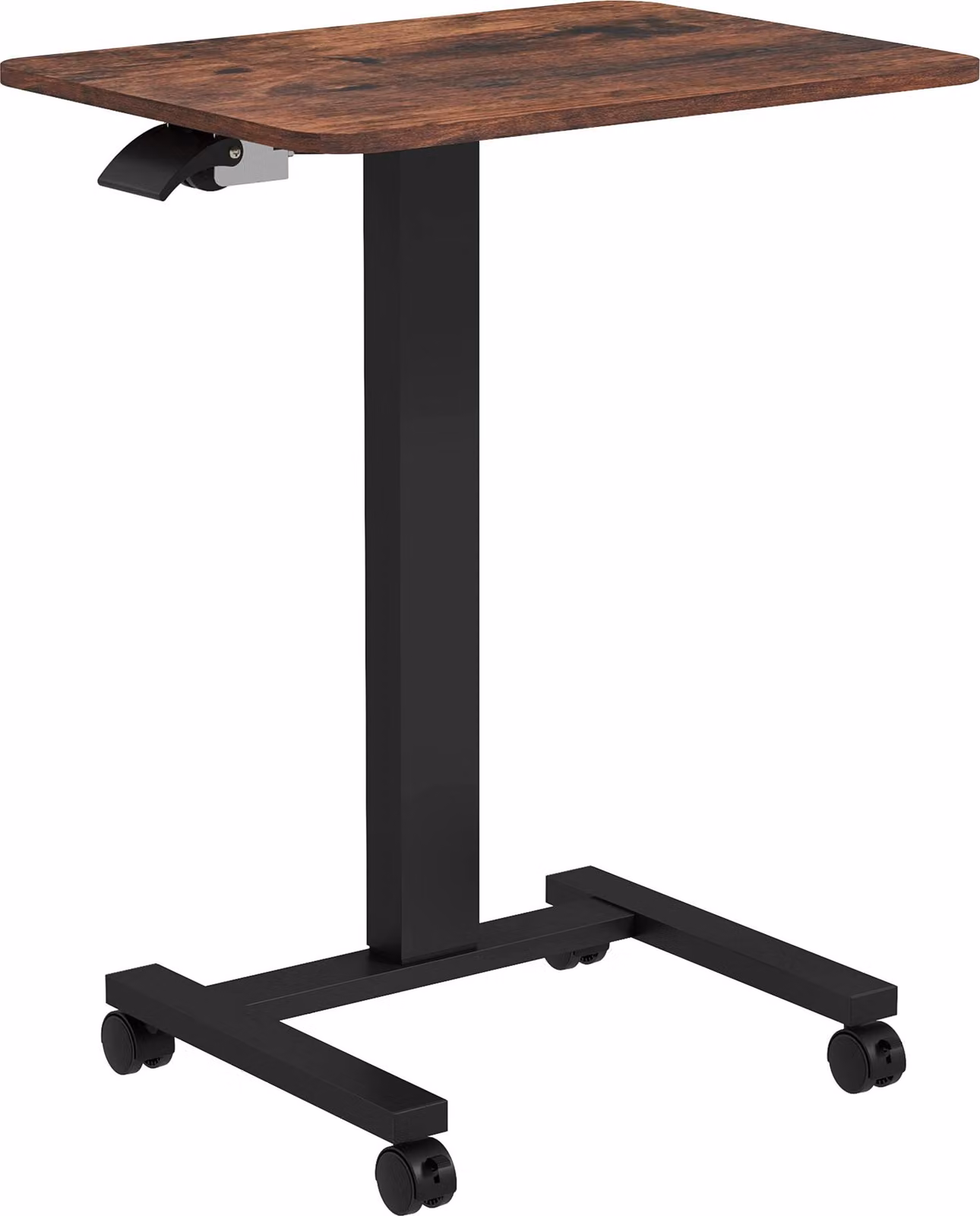 Fortuna Lai Tavolo per laptop regolabile in altezza, con 4 rotelle, 2 freni, 65 cm x 48 cm x 108 cm, con manovella, freno, pannello truciolare, marrone rustico