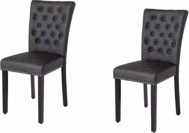 Set di 2 sedie Chesterfield REGINA nere in ecopelle trapuntata - Schienale alto borchiato e gambe in legno di hevea