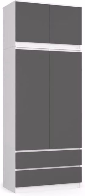 Armadio AKORD S90 con sopralzo Bianca 90 cm 2 ante 2 cassetti inserto frontale Grigio Grafite 90x51x234 cm