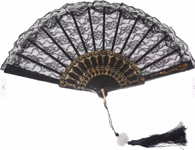 Ventaglio in pizzo nero con nappina