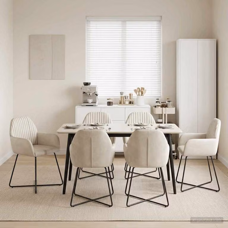Set di 6 sedie da pranzo vidaXL in velluto beige per cucina e sala da pranzo, L: 55 cm, P: 50 cm, H: 84 cm