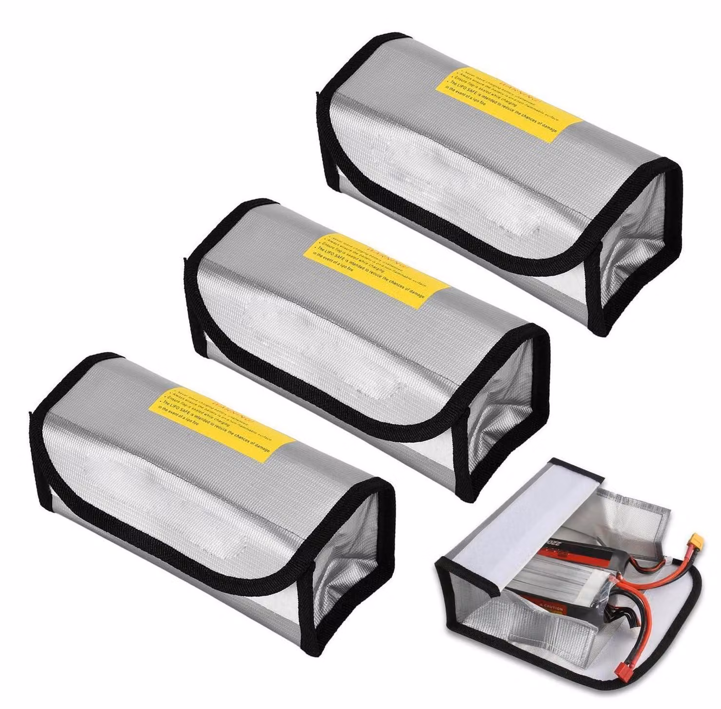3 custodie protettive ignifughe e antideflagranti per batterie al litio, dimensioni 19,5 x 8 x 7 cm
