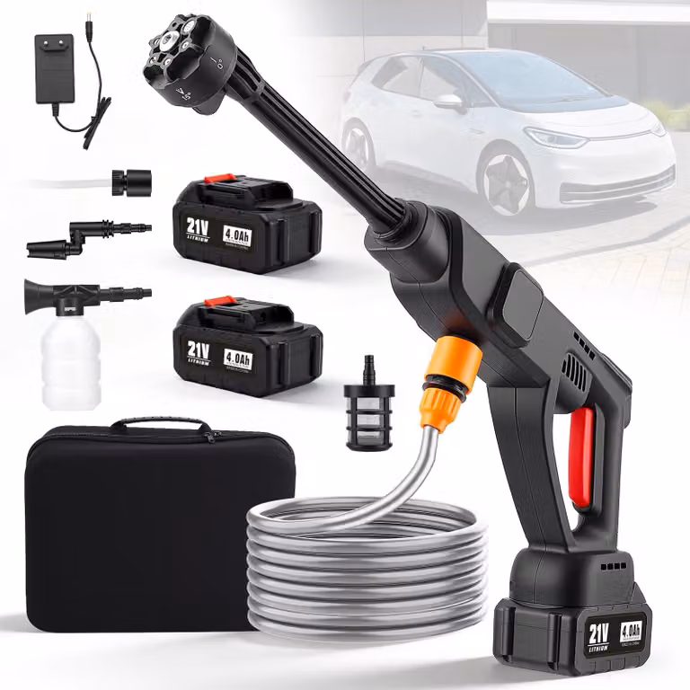 Idropulitrice a batteria, 1100 psi, 500 l/h, 2 batterie da 4,0 Ah, ugello multifunzione 6-in-1