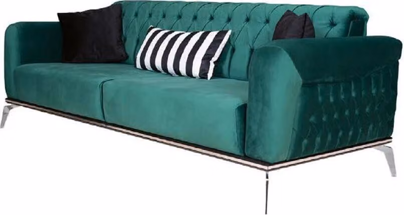 Designer Sofa 3-Sitzer Grün Chesterfield Stoffsofa Polstersofas Textil
