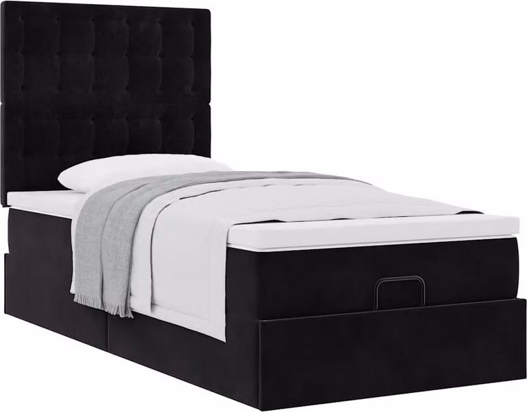 Struttura Letto Pouf con Materassi Nero 100x200 cm Velluto
