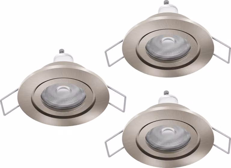 EGLO Set di 3 faretti LED da incasso Barranco, plafoniera per bagno, faretto da soffitto in plastica color argento, lampada da bagno con luce calda, include lampadine GU10, grado di protezione IP44
