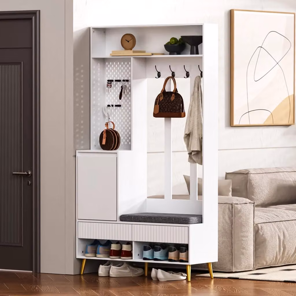 Mobile ingresso REDOM con panca in MDF bianco opaco L: 100 cm, P: 35 cm, H: 180 cm – 2