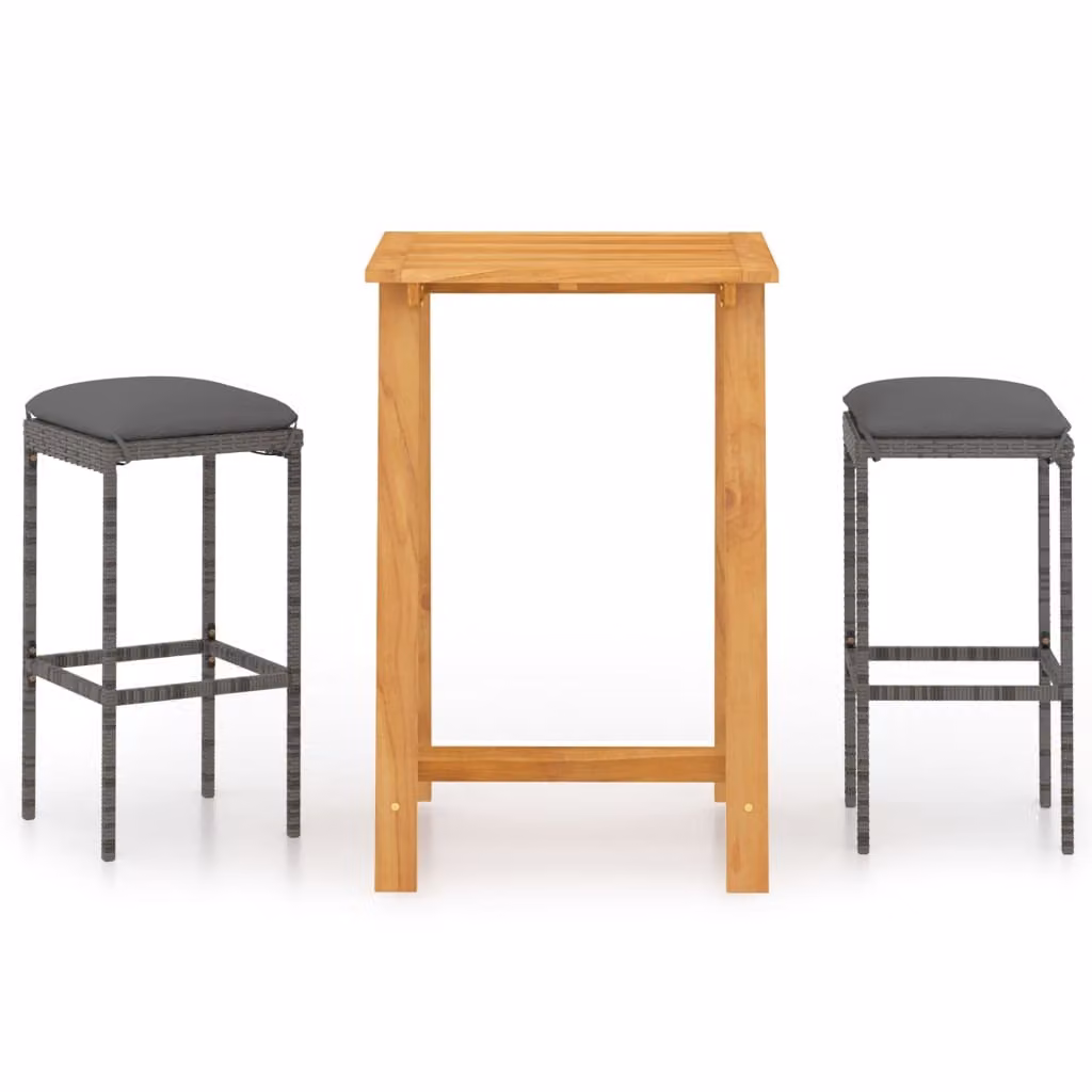 Set Bar da Giardino 3 pz con Cuscini Grigio