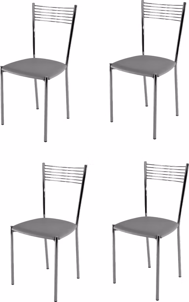 t m c s Tommychairs - Set di 4 sedie moderne ELEGANCE per cucina e sala da pranzo, struttura robusta in acciaio cromato, sedile imbottito rivestito in Pelle finta nel colore grigio chiaro