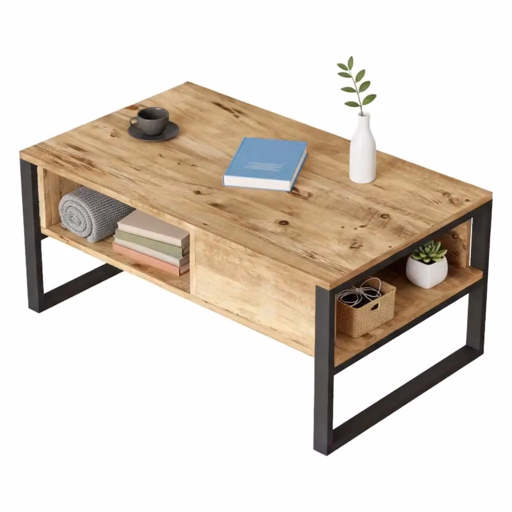 Tavolino da salotto Alfonsa in legno color quercia, L: 100 cm, P: 60 cm, H: 44 cm – 2