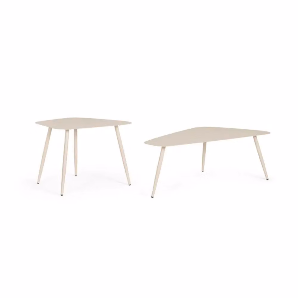 Set di 2 tavolini YVONNE in acciaio beige