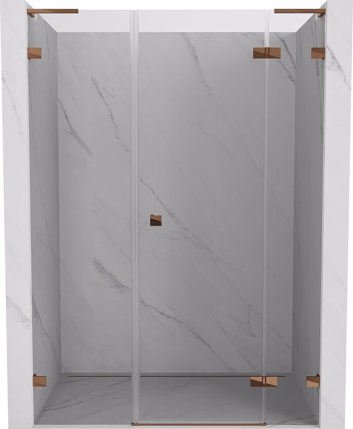 Mexen Lunar L porta doccia a battente destra 140 cm, trasparente, oro rosa - 834SL-140-050-60-00-P