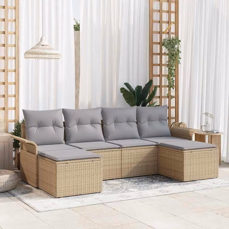 Maison Exclusive - Set Divano da Giardino con cuscino 6 pcs Beige polyrattan