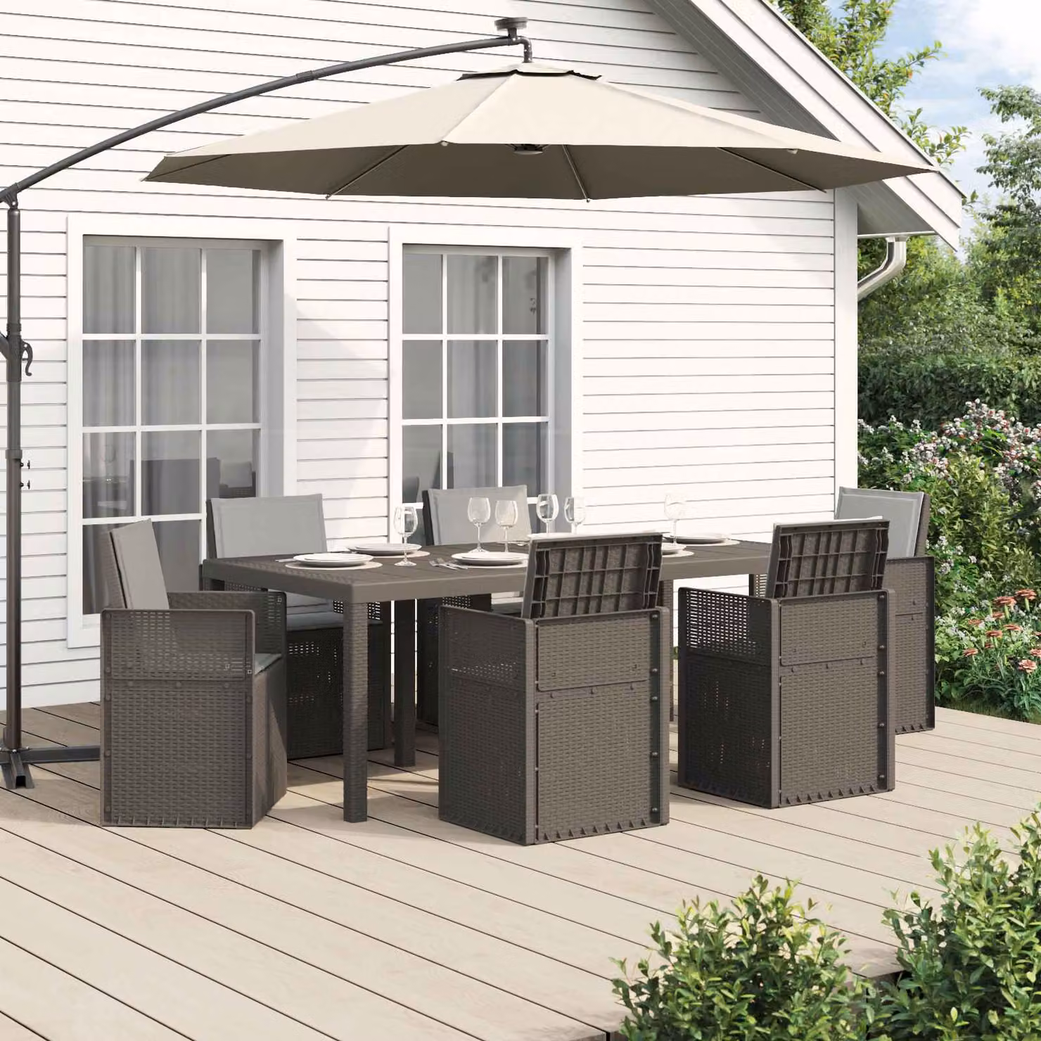 Set da Pranzo per Giardino e Terrazzo vidaXL in Plastica Grigia, 7 Pezzi