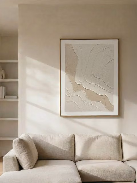 Quadro astratto Land Kenay Home, stile minimalista, colori beige e bianco, L: 80 cm x H: 100 cm