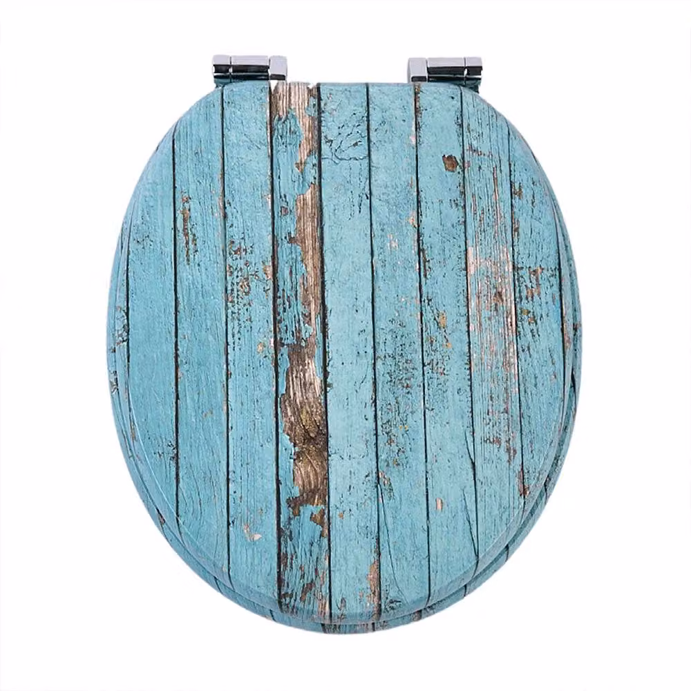 Copertura per WC - Sedile per WC - Chiusura ammortizzata - MDF antibatterico - Parte anteriore chiusa - Forma rotonda, standard europeo - 43 x 37 cm - Capacità di carico: 190 kg