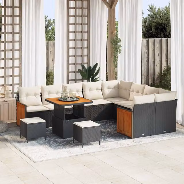 Set Divano da Giardino 12 pz 12-Numero di posti Nero e Crema 3363210