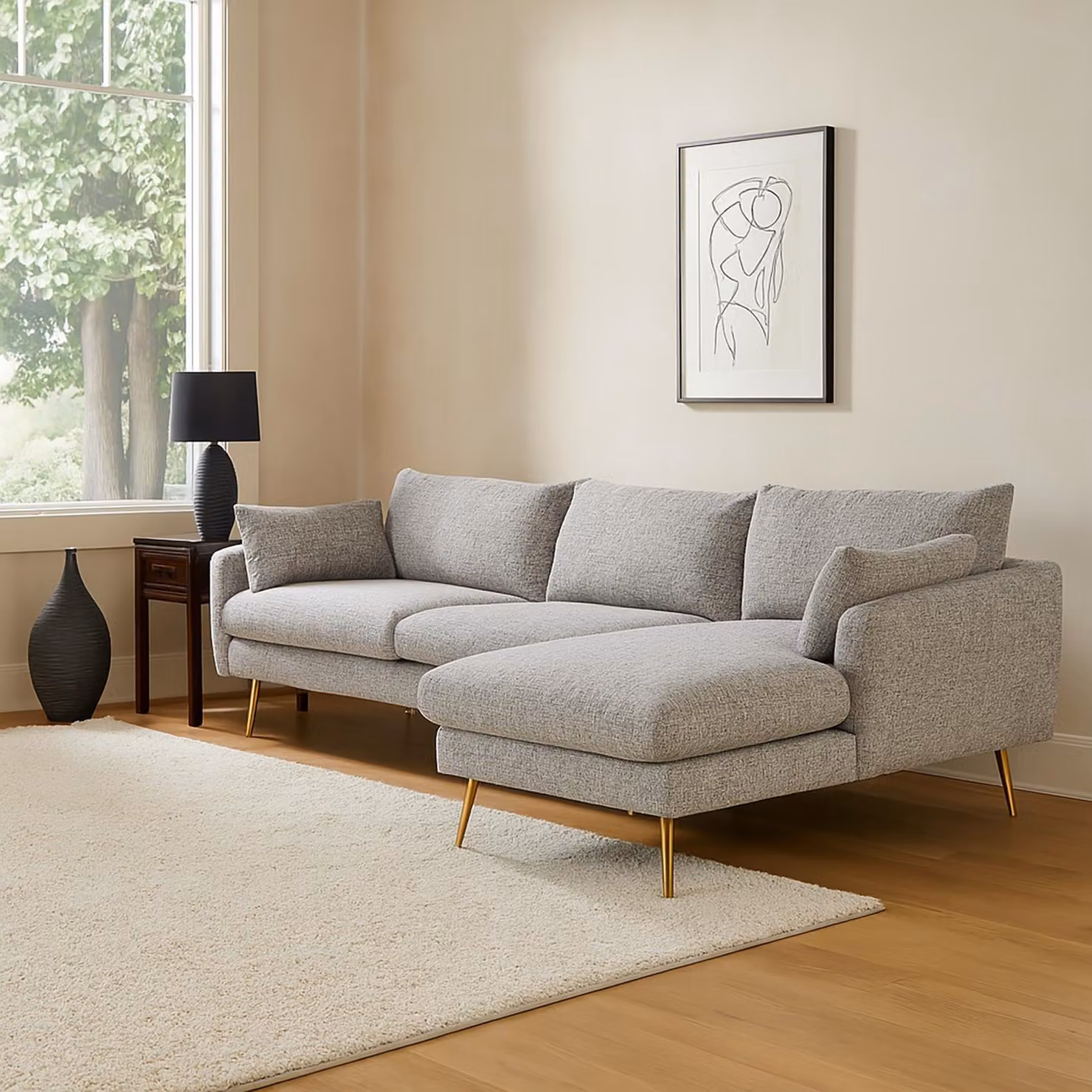 Moderno divano angolare con pouf a destra Stile e comfort per il vostro salotto