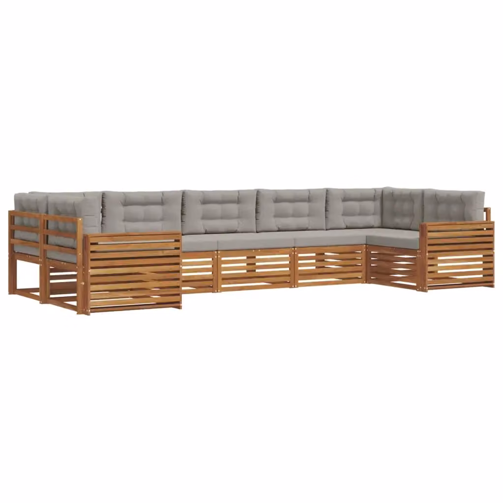 Set di divani da esterno a L vidaXL in legno di acacia con 7 pezzi e cuscini grigi – 2