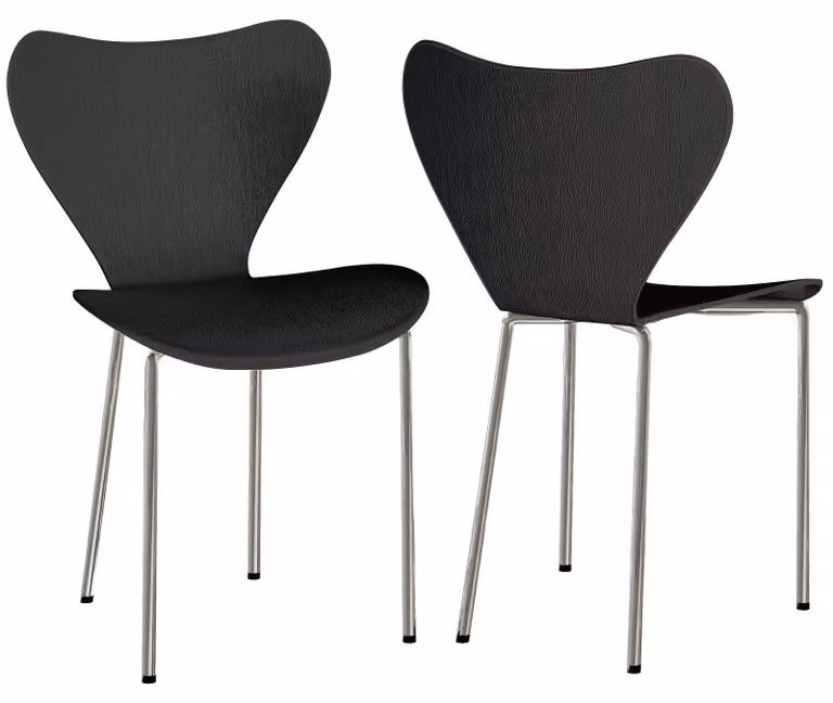 Set di 2 sedie da pranzo con schienale – Polipropilene nero con gambe cromate – Design elegante