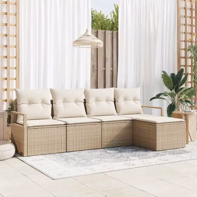 Set di divani 5 pz Beige e Crema polyrattan 3355010