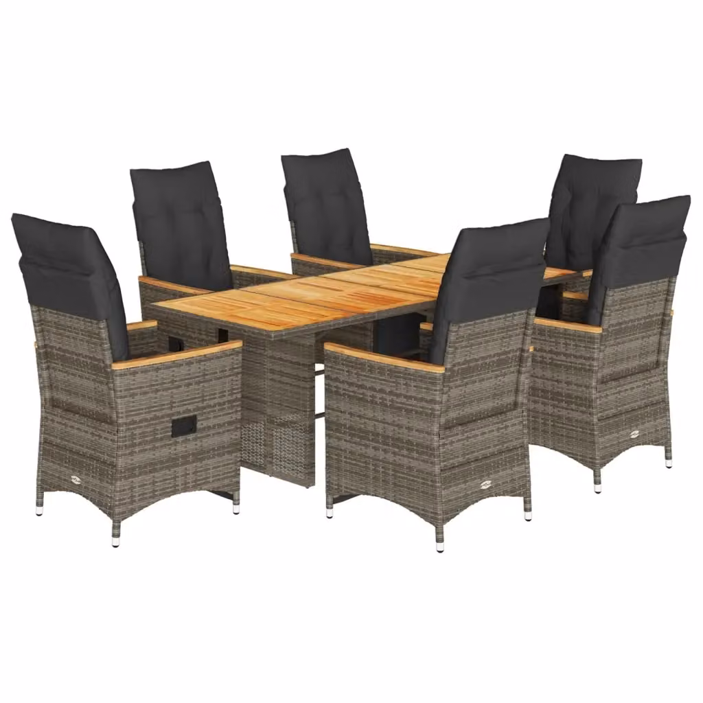 Set Bistrò da Giardino vidaXL in Polyrattan e Legno di Acacia Grigio con 7 Pezzi e Cuscini – 2