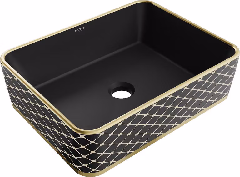 Mexen Catia lavabo da appoggio 48 x 37 cm, nero opaco/motivo a griglia dorato - 21314879