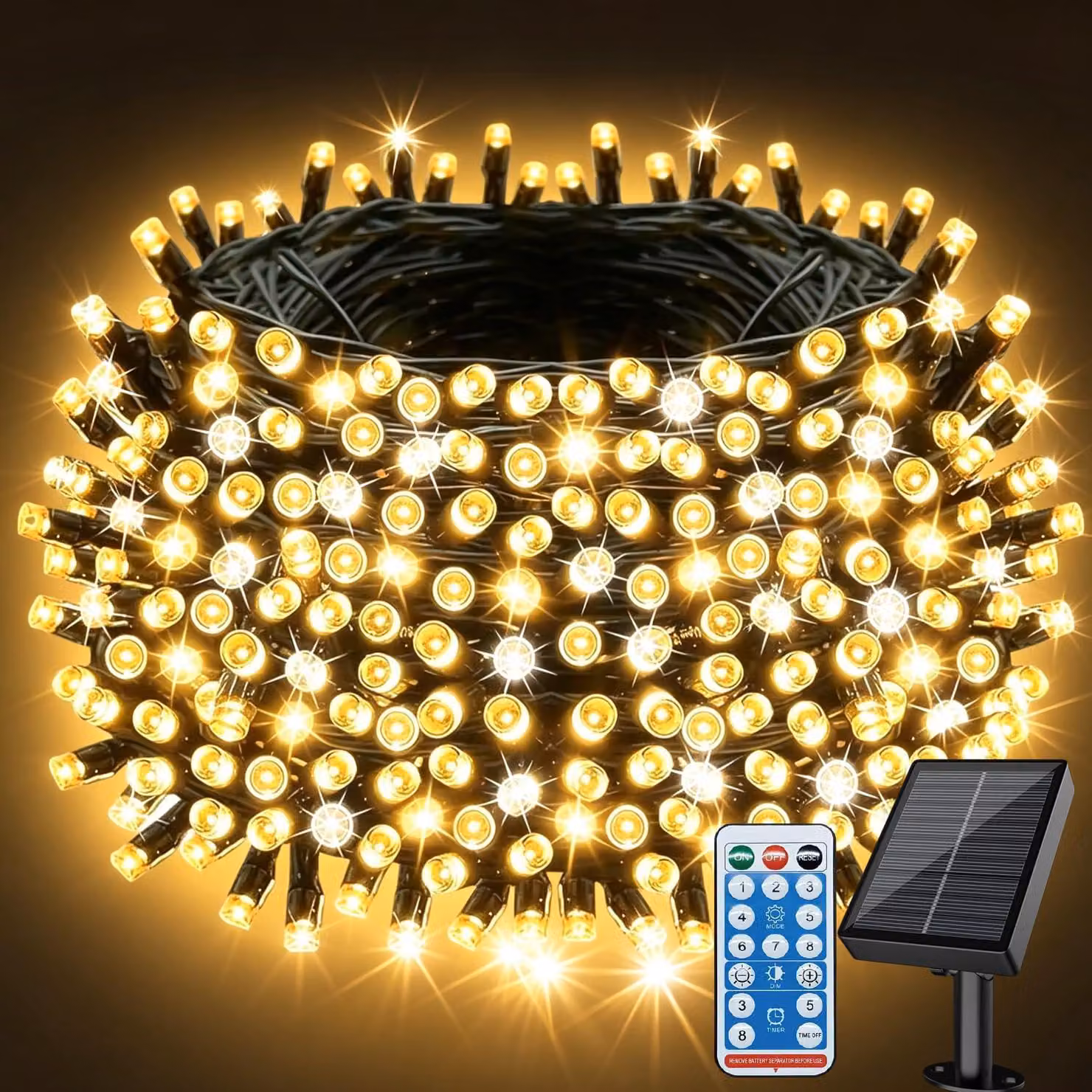 Catena luminosa solare, 30 metri, 300 LED, 1200 mAh, grado di protezione IP65, con telecomando