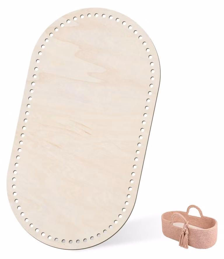 Base ovale in legno per cesti all'uncinetto, dimensioni 65 x 35 cm, fori di 10 mm
